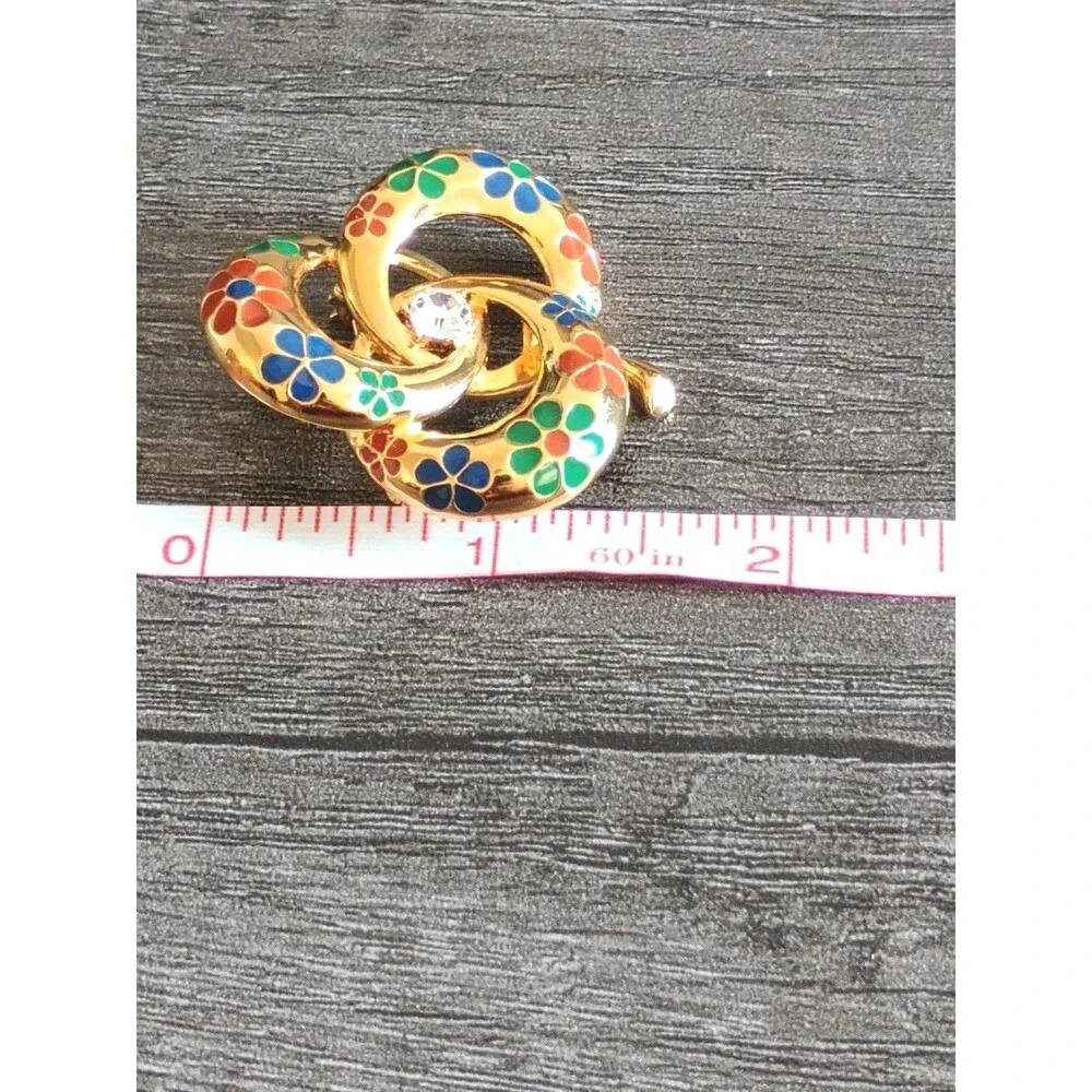 Joan Rivers Shamrock Orange Green Blue Enamel Rhinestone Gold Tone Brooch
